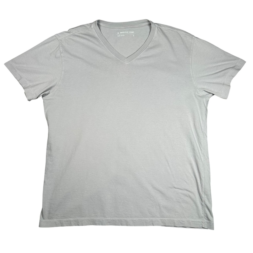 American Giant Premium Slub V-Neck Tee Mens Large Iron Gray Casual Cotton USA